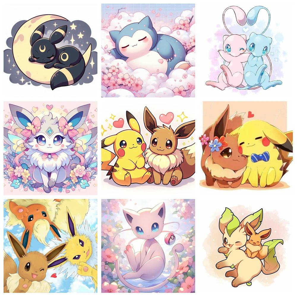 Eevee Pokemon Cute Anime Cartoon Diamond Painting Cross Stitch Mosaic Embroidery Home Decor 5D DIY Art Gift