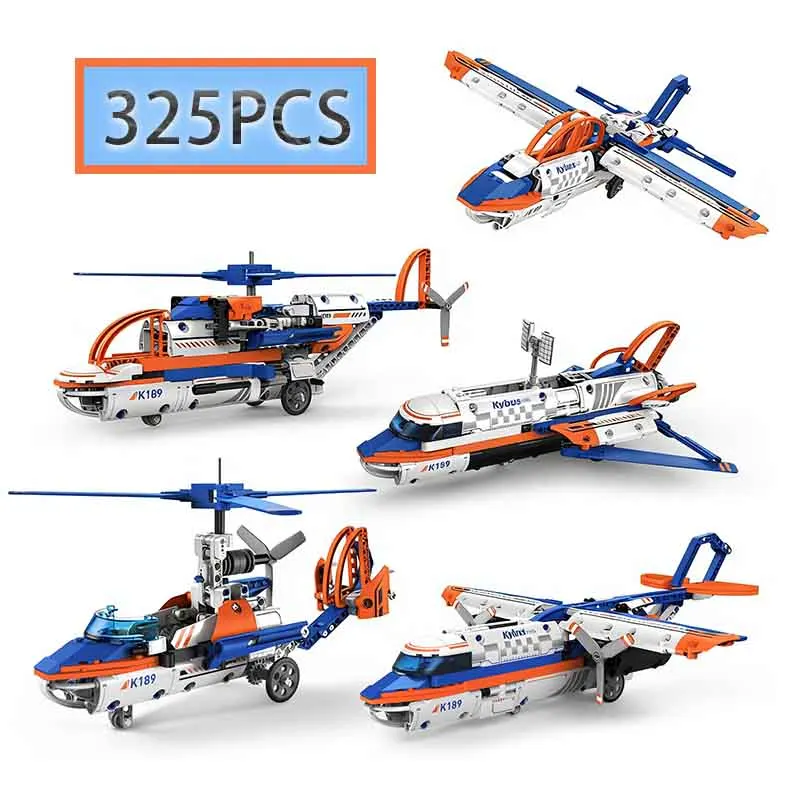 

MOC 325PCS 5 in 1 Creative Electric RC Aircraft Model Assembly DIY Building Blocks Children's Puzzle Toys Birthday Gift