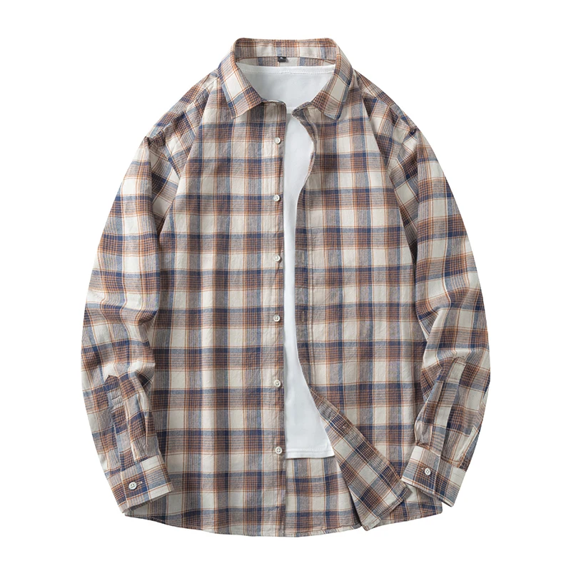Männer Hemd Plaid 100% Baumwolle Flanell Langarm Oversize Lose Frühling Herbst Straße Casual Business Männlich Bequeme Kleid Hemd – Detail 7