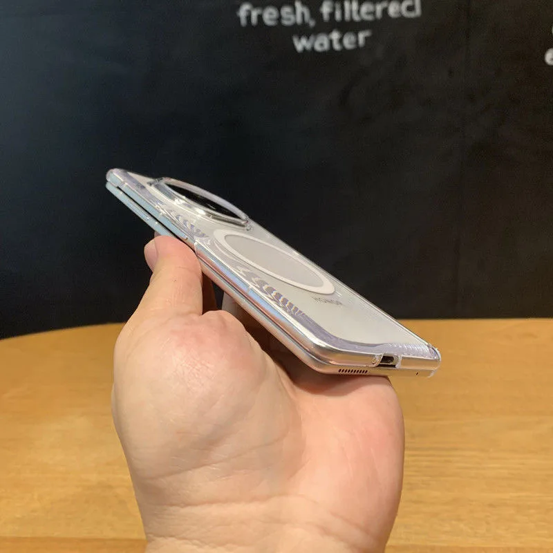 حافظة لهاتف هواوي هونور ماجيك V5 شفافة مغناطيسية للشحن اللاسلكي غطاء خلفي واقٍ لهاتف هونور ماجيك V5 V3 VS3 Shell