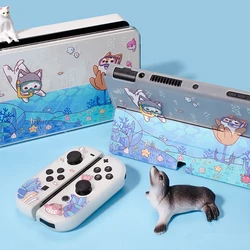 2023 New Nintend Switch OLED Case Sea Cat Dog Matte Hard Shell Transparent Split Joy-con Protective Cover For Switch OLED Cases