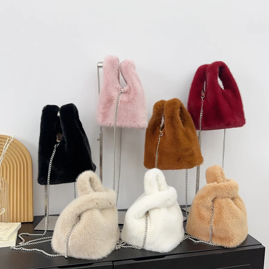 

Winter Artiflcial Fur Handbag Soft Plush Bag Women's Furry Bags For Woman Warm Fluffy Imitation Mink Fur Chains Shoulder Bags