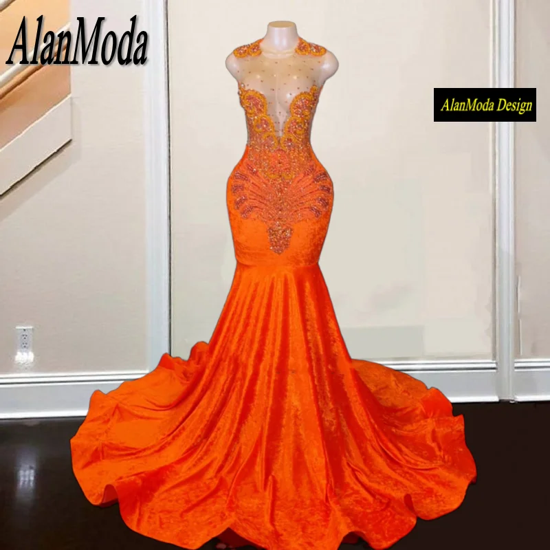 

Элегантные оранжевые платья для выпускного вечера для женщин, прозрачный наряд со стразами для дня рождения, черное платье-Русалка для девушек, роскошное платье 2024