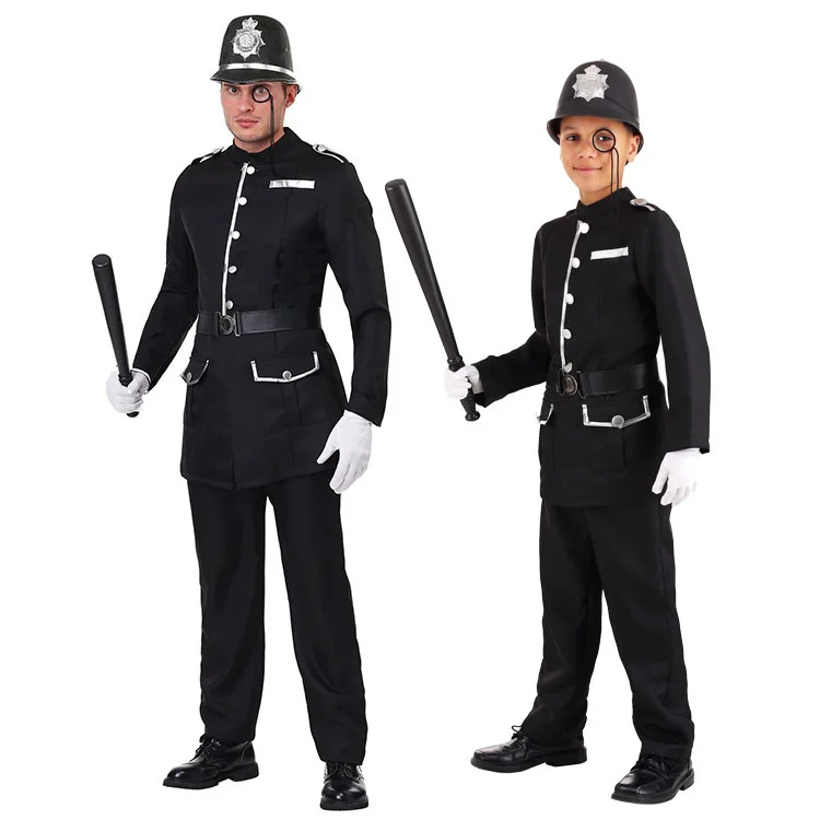 Costume della polizia Cosplay di Halloween Costume da spettacolo teatrale uniforme della polizia britannica festa di carnevale Cosplay vestito genitore-figlio