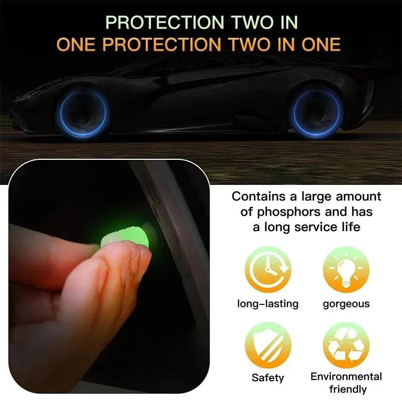 4-20PCS Luminous Car Tire Valve Cap Fluorescent Night Glowing Decor Motorcycle Bike Wheel Nozzle Dustproof Tyre Valve Stem Caps