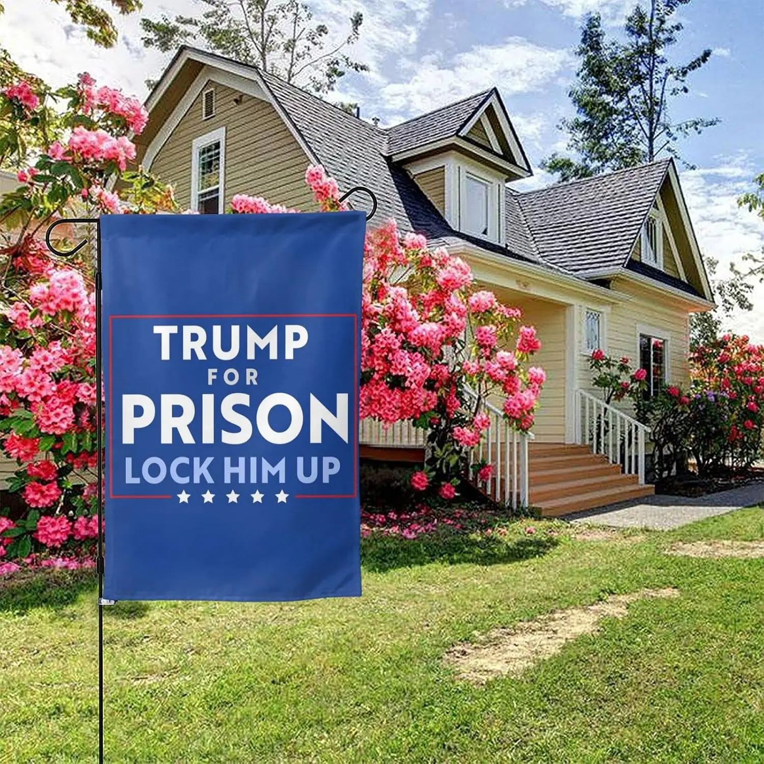 12x18 Anti Trump Garden Flag Double Sided Trump Yard Flag Trump For Prison Lock Him Up House Flag No Flag Stand