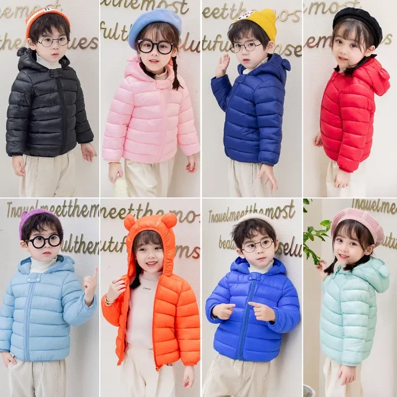 Cute Baby Girls Winter Clothes Kids Light Down Coats with Ear Hoodie Spring Girl Jacket Toddler Children Clothing for Boys Coat