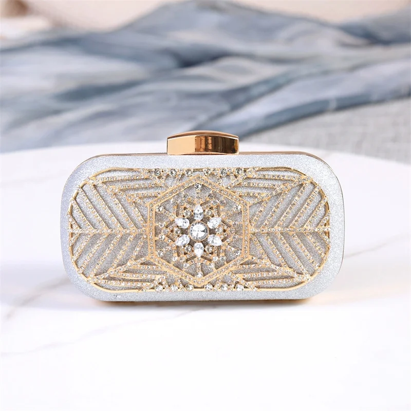 

Diamond Gold Frame Clutch Bag for Women Shinny Tiny Glitter Handbag with Crossbody Chain Wedding Party Silver Evening Purses