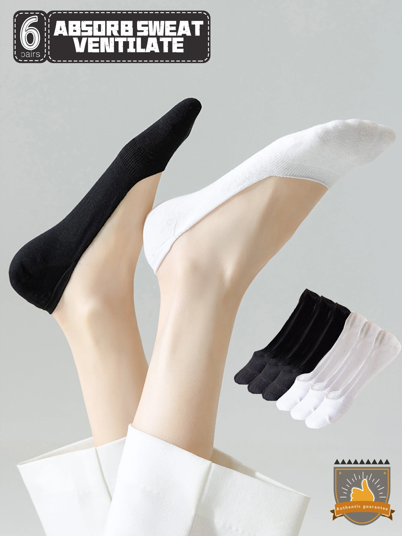6 pares de meias femininas lisas, antiderrapantes, que não caem do calcanhar, meias invisíveis finas de algodão para o verão