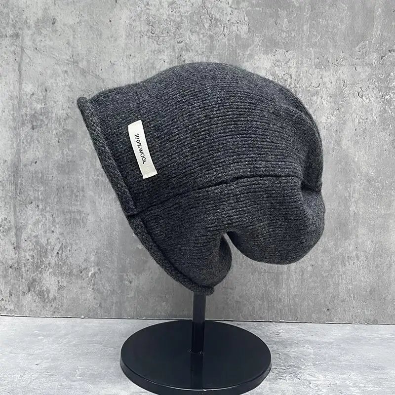 

Зимняя ленивая шапка большого размера, однотонная шерстяная шапка с теплым лицом, маленькая белая вязаная шапка, мужская и женская холодная шапка