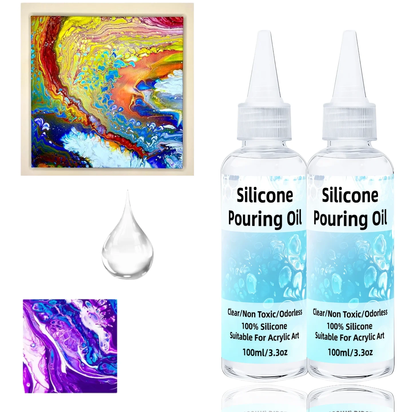 Acrylic Pouring Oil for Paint Pouring - 100% Pure Silicone Oil for Dramatic Cells -  Cell Activator for Fluid Art - Non-Toxic