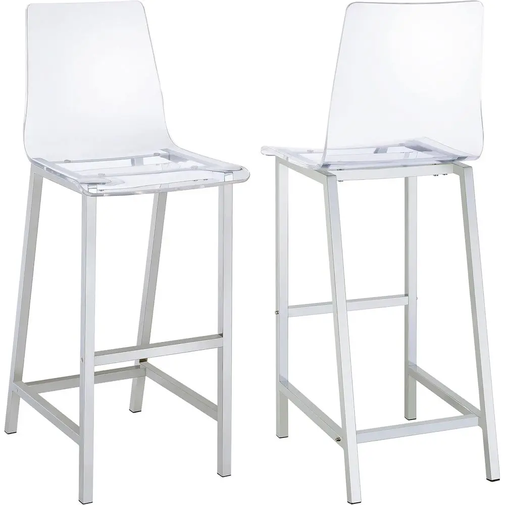 

Набор из 2 прозрачных акриловых стульев для барной стойки с хромированным основанием и подставкой для ног - для кухни, бара, столовой - 30 дюймов