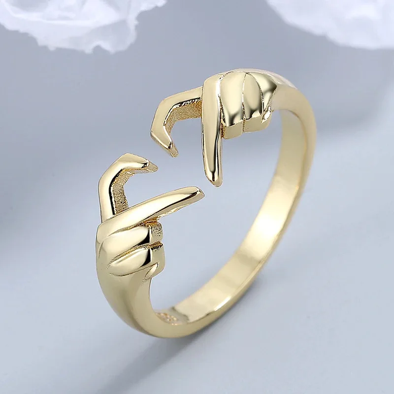 Charm Hold Hands Love Rings for Women Men Trendy Couple Ring Proposal Wedding Banquet Jewelry Gifts Adjustable - Image 5