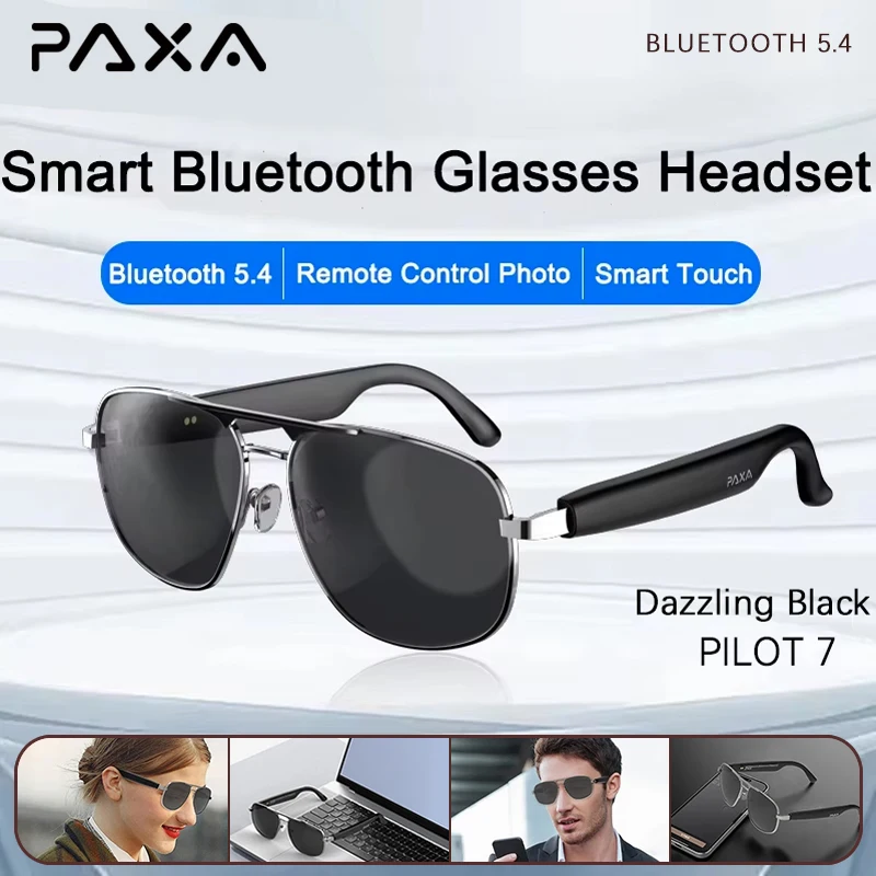 PAXA Pilot 7 Smart Glasses Earphones Bluetooth 5.4 Multi-function HD Call Remote Camera Bone Conduction Music Sunglasses Headset