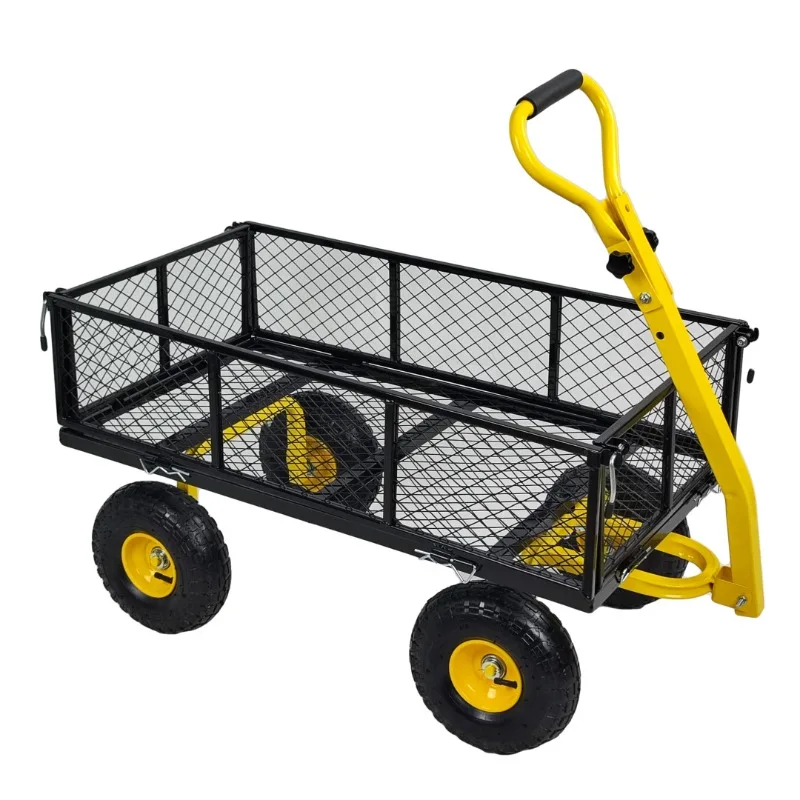 towable handle side removable steel outdoor hauling practical four-wheel garden trolley