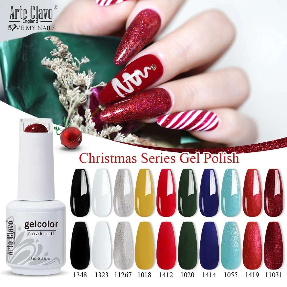 Arte Clavo Christmas Gel Nail Polish Glitter Silver Red Green Nail Art Varnish UV LED Soak Off Semi Permanent Nails Gel 15ml