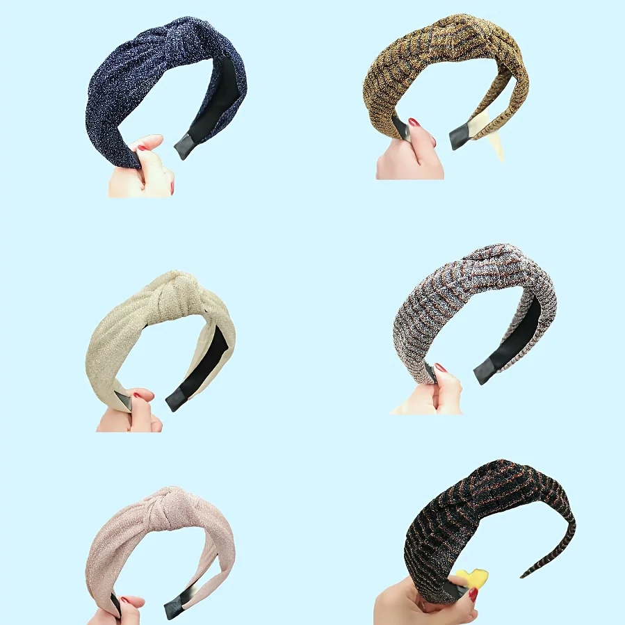 

Twist Knot Hairband Glitter Fabric Handmade Wide Design Non-Slip Headwear for Women Girls Daily Use Makeup Hair Accessories