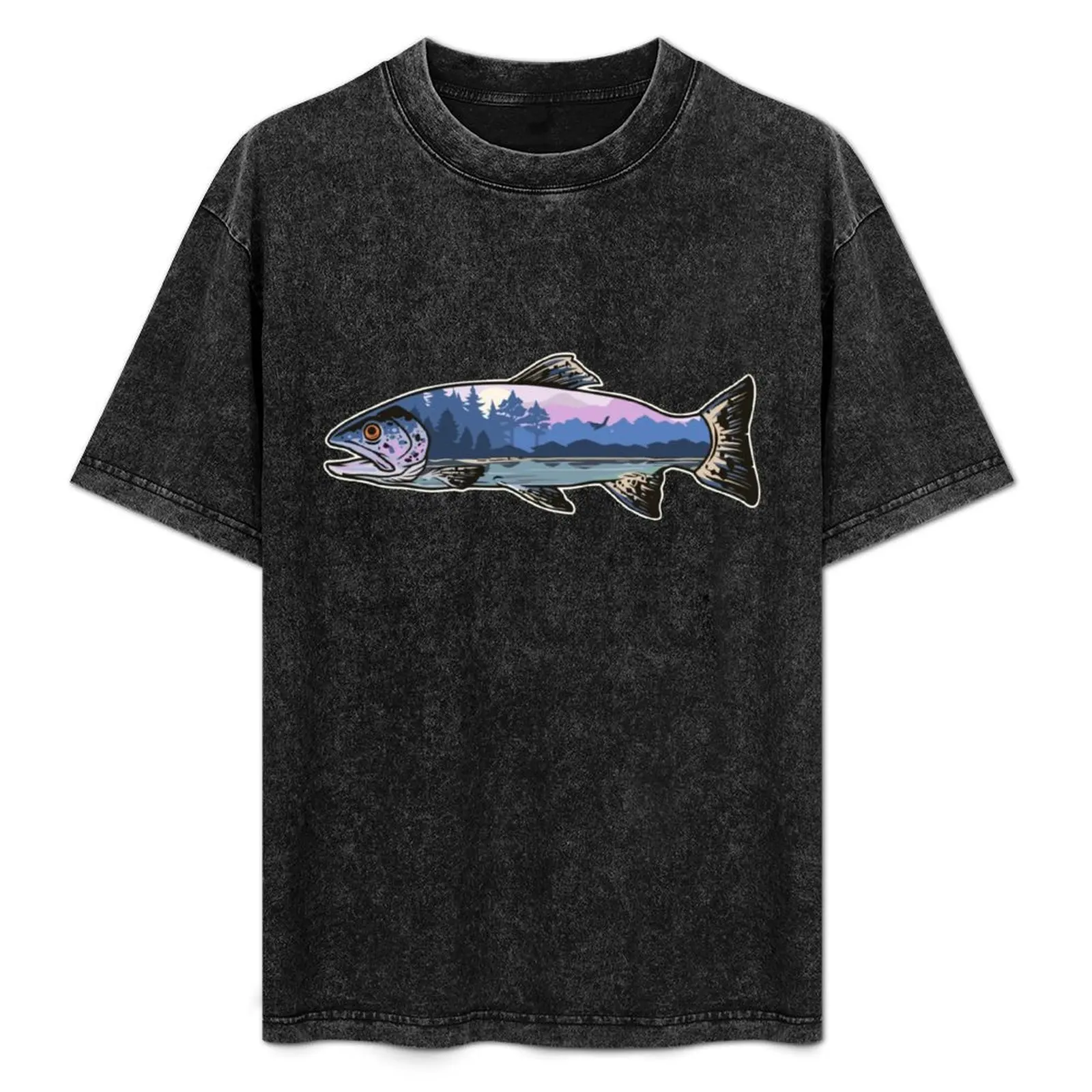 

Mountain Trout, Trout Trees, Fly Fishing T-Shirt Work Utility Casual Tee Shirt