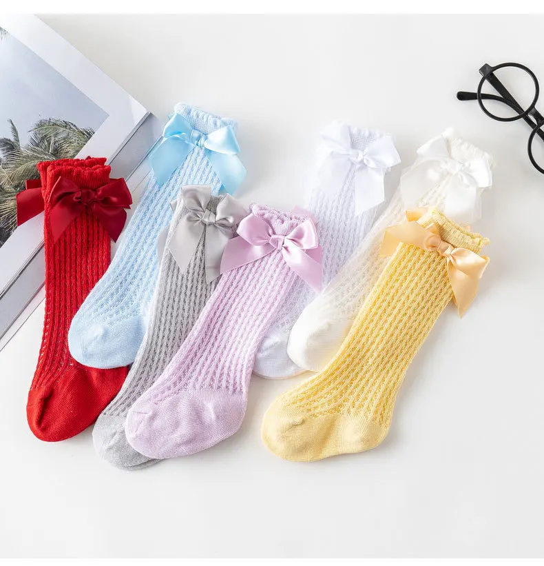 30pair/lot Baby Girl Kids Socks Spring Sumner Autumn Cotton Newborn Infant Toddler Knee High Bows Breathable Mesh Lace Socks