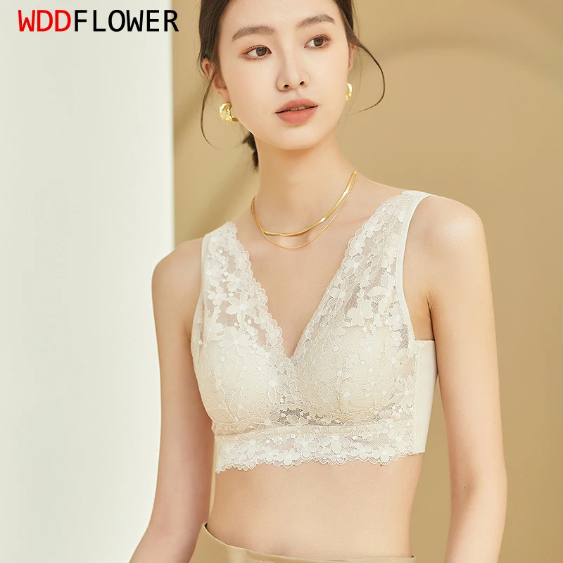 

Women Silk Bra Mulberry Silk Lining 3/4 Cups Everyday Wear Lace Concentrated Bra Padded Wire Free Solid Colors M L XL TG246