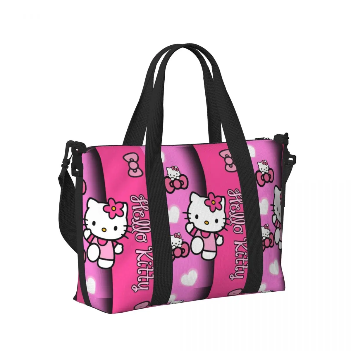 Custom Hello Kitty Tote Bag Women Large Capacity Kitty White Gym Beach Shoulder Travel Bag