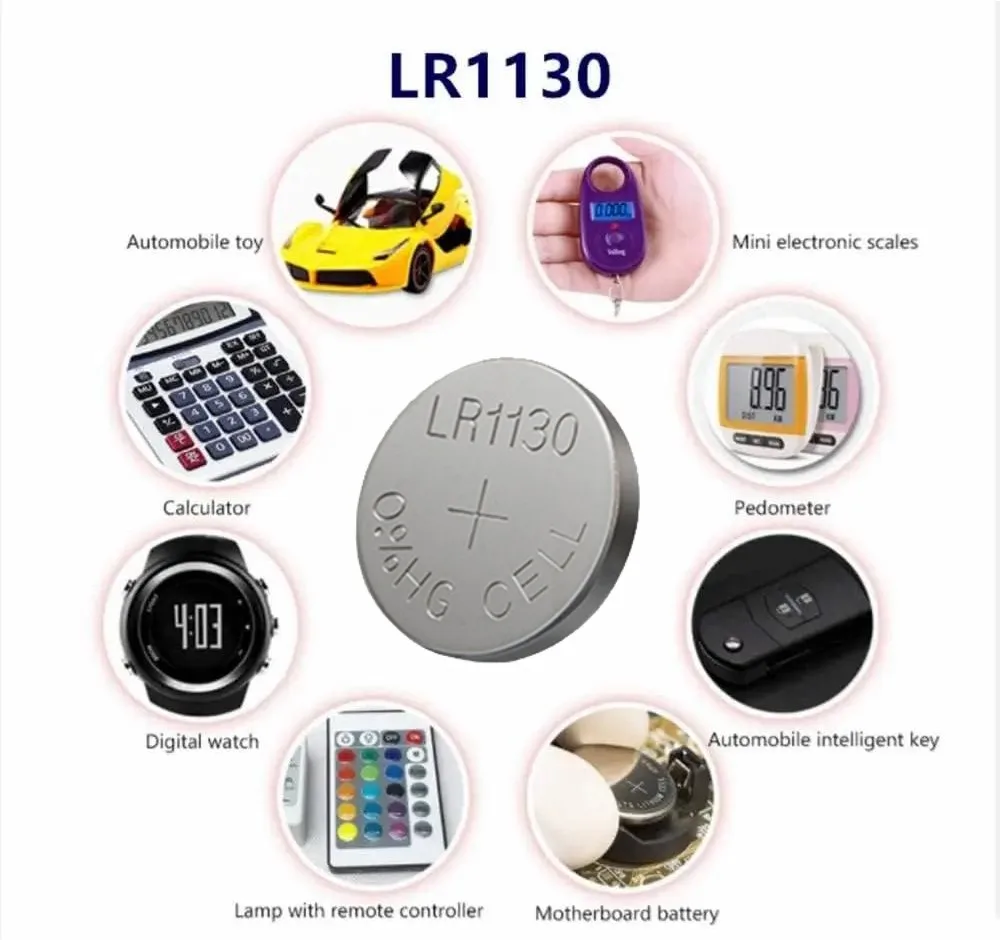 Bateria Botão Cell Coin para Relógios Calculadoras e Lasers, Alta Capacidade, 10-50PCs, AG10, LR1130, LR54, SR1130, 1.55V