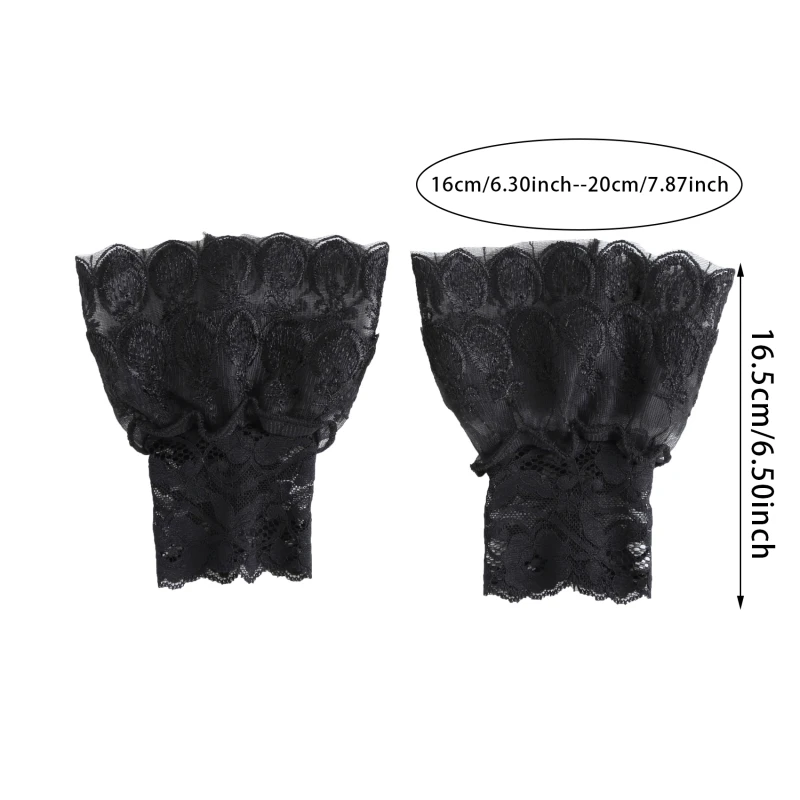 DIY Detachable Cuffs Cotton Embroidery with Lace Mesh Fake Flared Sleeves Women Pleated Flare Sleeve Ruffles Wristband Accessory