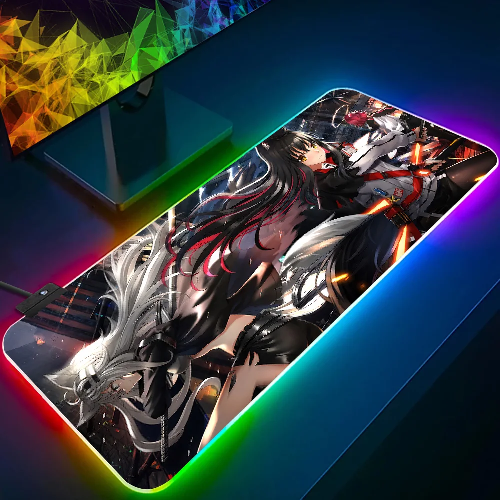 Anime Game Arknights RGB Pc Gamer Keyboard Mouse Pad Mousepad LED Glowing Mouse Mats Rubber Gaming Computer Mausepad