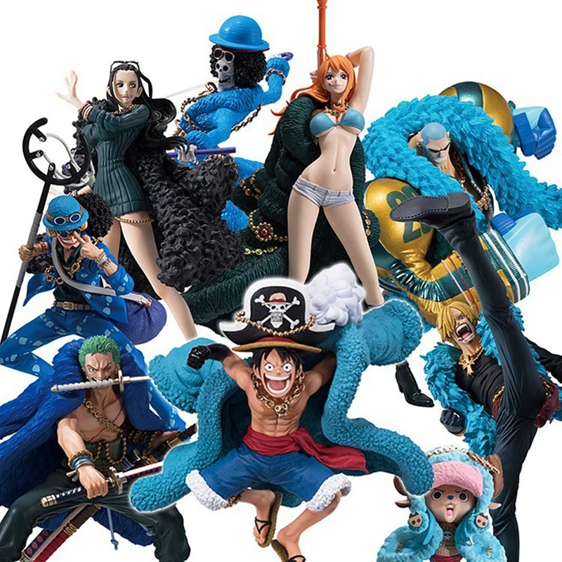 One Piece-figuras de Anime del 20 ° aniversario, ropa azul, Luffy, Nami, Robin, Zorro, modelo de colección, juguetes, regalos de cumpleaños