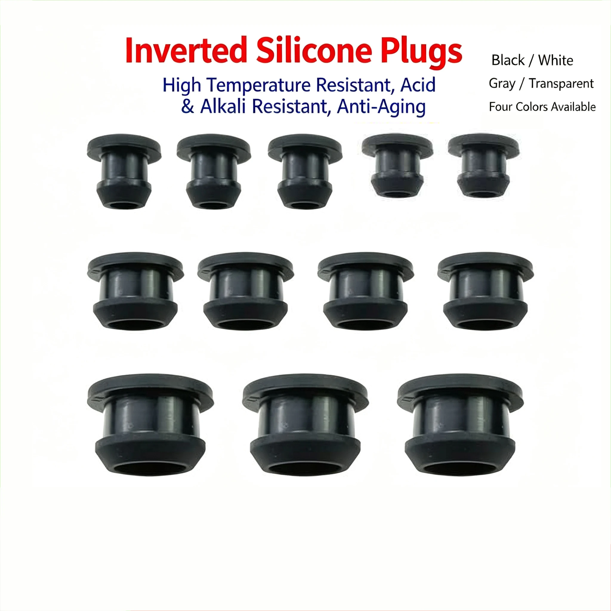 1-50Pcs 2.5-34.6mm Black Conical Snap-on Silicone Rubber T Type Plug Blanking End Caps Tube Inserts Bung Proof High Temperature