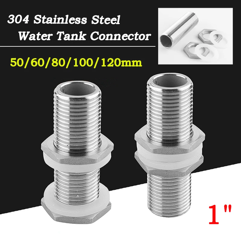 

1" Male Thread 50/60/80/100/120mm Length 304 Stainless Steel Full Thread Bulkhead Lock Pipe Fitting Connector