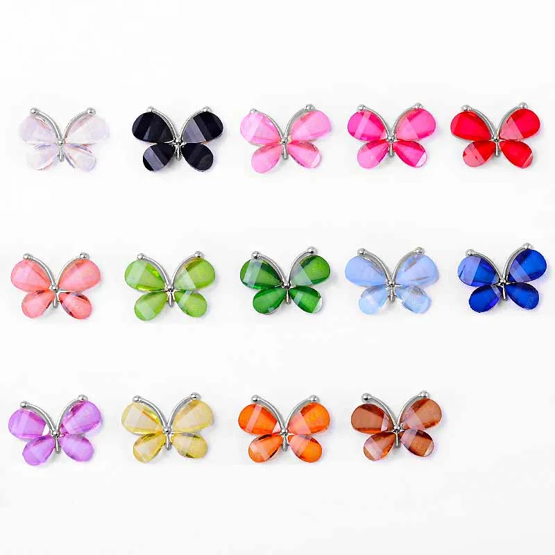 20pcs 2.2*2.8CM Silver Resin Alloy Flatback Butterfly Button For DIY Clothing Applique Metal Wedding Embellishment Jewelry Craft