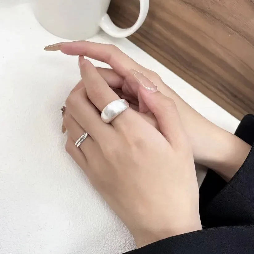 REETI 925 Sterling Silver Minimalist Matte Brushed Sterling Silver Ring For Women Jewelry Adjustable Open Ring