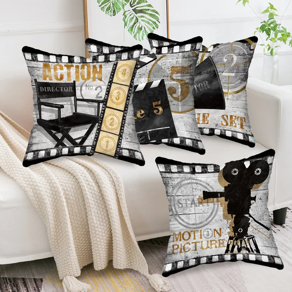 Home Decoration Cushion Cover Retro Movie Camera Pillowcase 45x45cm Pillowcase Cover Sofa Cushion Cover Decorating Living Room