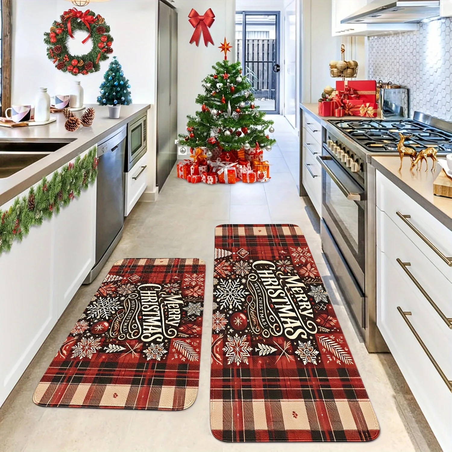 

1PC MERRY CHRISTMAS Kitchen Rug Non-Slip Door Mat Pop design Bathroom Rug Bath Mat Carpet for Home Sink Laundry Decoreeree