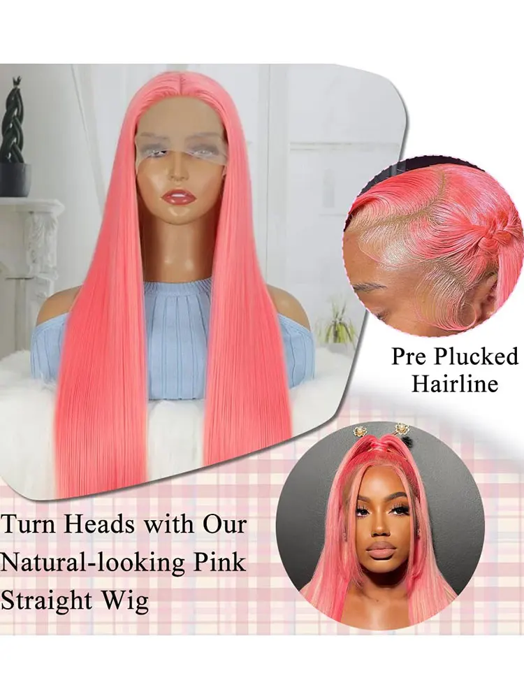 Pink Lace Front wig human hair Straight 13x4 Pink HD Lace Frontal Wigs Human Hair Pre Plucked with Baby Hair Pink Color Wig Hair