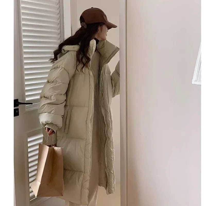 Autumn and Winter Long Down Jacket Female Fashion Knee-length Hooded Warm Coat 2024 New Loose Thickened Duck Down Women\'s Coats