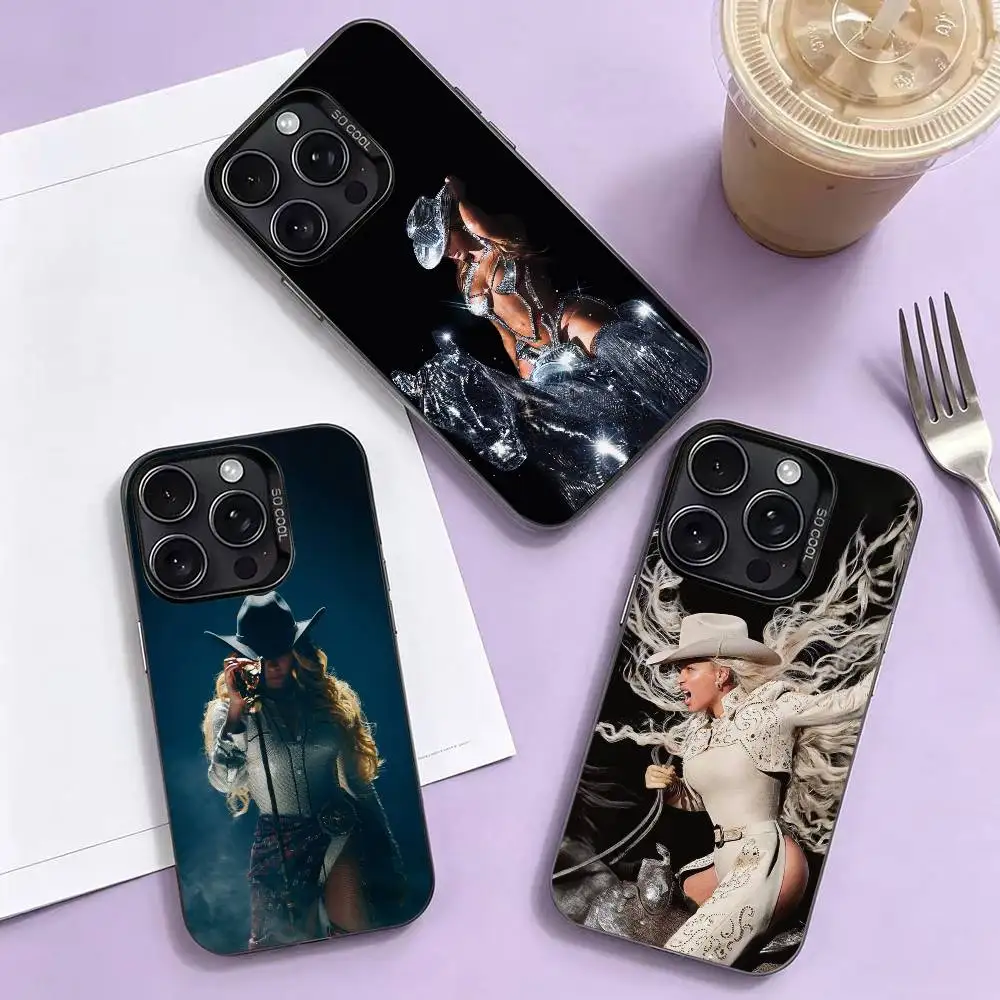 Funda para Teléfono con Diseño del Álbum COWBOY CARTER de Beyoncé para iPhone 17, 16, 15, 14, 13, 12, 11 Plus, Pro Max, XS, Colorida en Plata y Negro