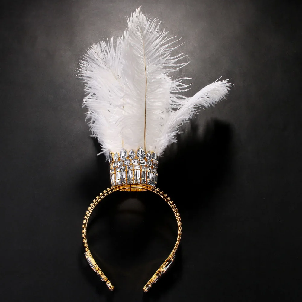 Gothic Rhinestone Feather Headband for Women and Girls Elegant Dance Performance Party Cosplay & Photography Headdress Accessory