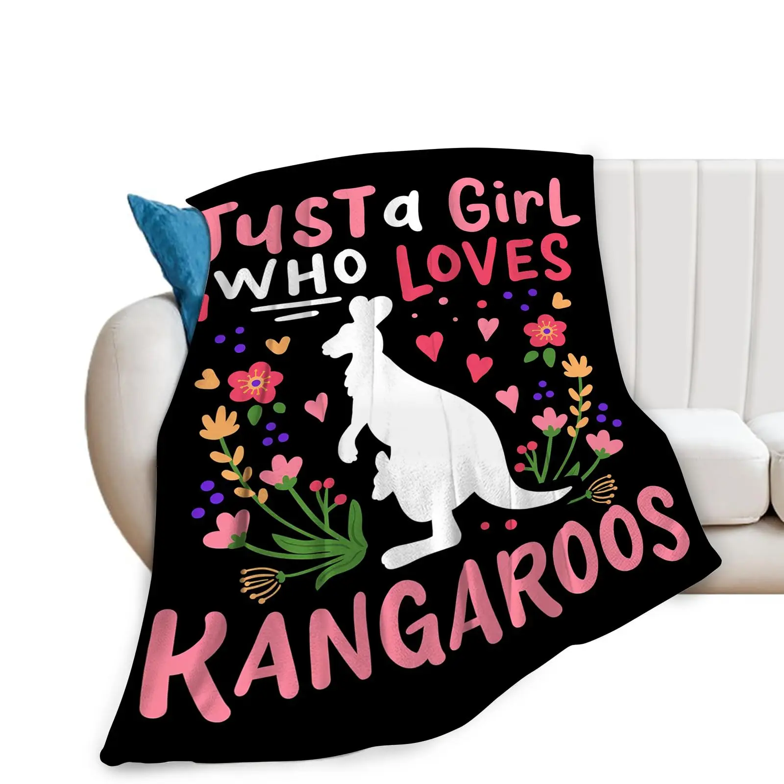 Cute Kangaroo Fleece Blanket Pink Hearts Floral Flowers Animal Bedding Throw Super Soft Cozy Flannel Sofa Blanket Luxury Travel
