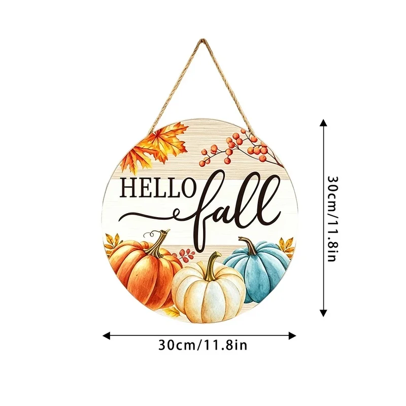 Rustic Wooden Hello Fall Hanging Sign With Pumpkin Maple Leaf Fruit for Thanksgiving Autumn Front Door Wall Home Decor