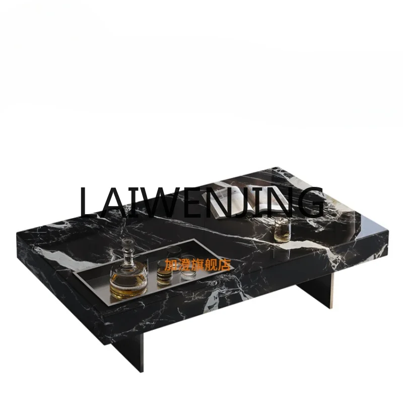 

Black rose marble Italian minimalist light living room natural luxury stone texture luxury coffee table TV cabinet