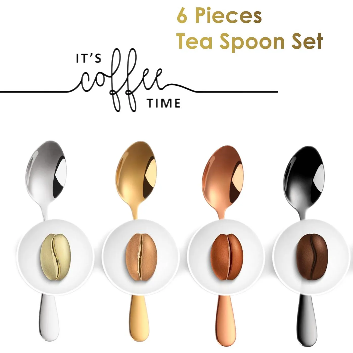 

Stainless Steel Gold Coffee Spoon Set, 5.5 inch Colorful Espresso Spoon, Glossy Dessert Spoon Set