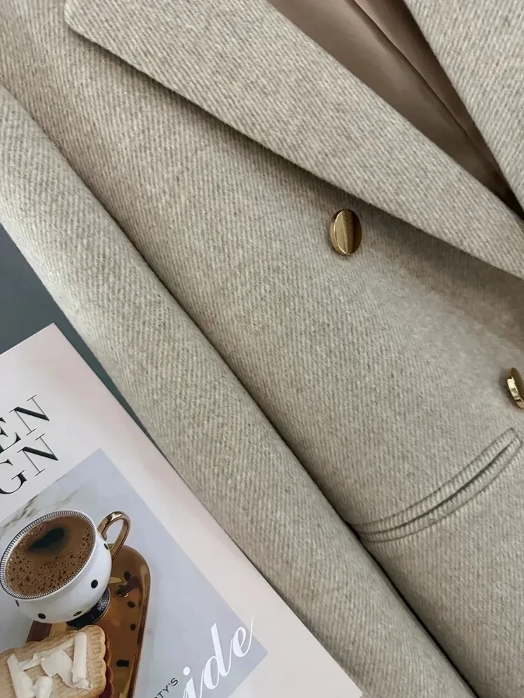 

2025 New Metal Button Woolen Jacket For Women British Style Suit Coat Autumn Winter Women Loose Woolen Coat High-End Outwear