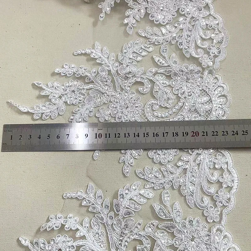 1 Yard 23cm wide white Cording Lace Embroidery Lace Dress Home Textile Sequin Triming Dance Clothes DIY Materail