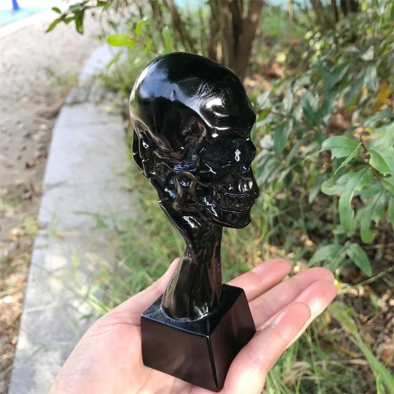 

14.6cm Natural Obsidian Crystal Skulls Carving Reiki Healing Stone Home Ornaments Decor Holiday Gift 1pcs