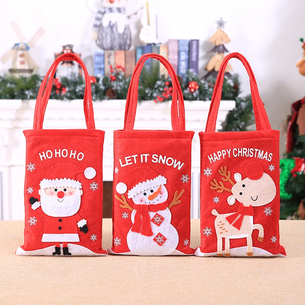 10pcs Large  Gift Bag Reusable Handle Bags Santa Claus Reindeer Snowman for Holiday Xmas Event Party Decoration Wedding Festival