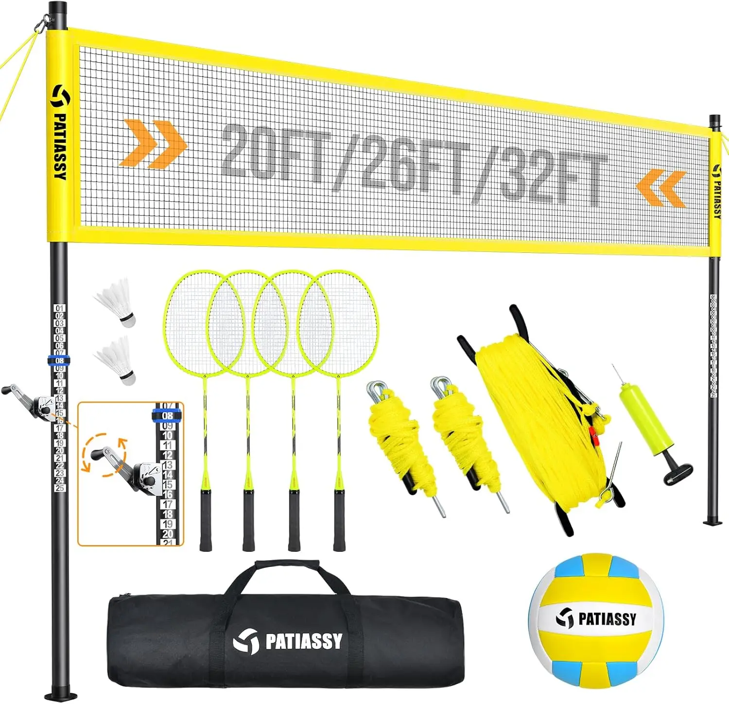 

2-in-1 Adjustable Volleyball Badminton Net Set for Backyard Beach, 4 Rackets, Shuttlecocks & Bag
