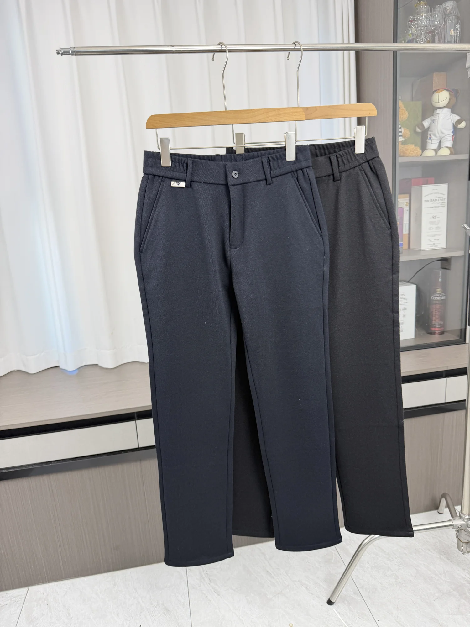Men's Casual Straight Leg Pants Wool Modal Blend Fleece Lined Elastic Waist Comfortable Autumn Winter Commute Warm Trousers