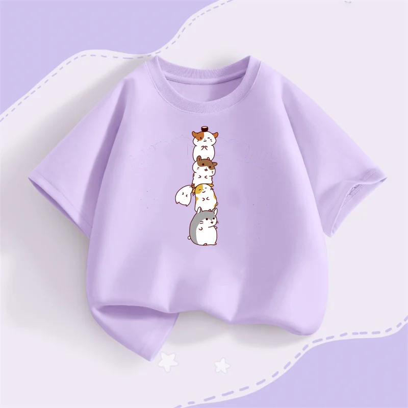 

4 Funny Mouse T-Shirts for Newborn Girls Summer Short Sleeved Tops Baby Girl Cute Cat Clothes 3-14T